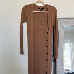 Tan Long Ribbed Cardigan Forever 21